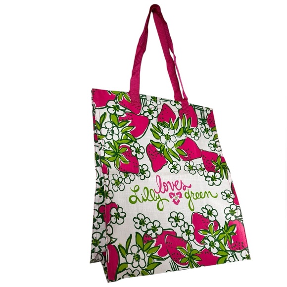 Lilly Pulitzer Pink and Green Strawberry Large Reusable Shopping Bag - Picture 2 of 11